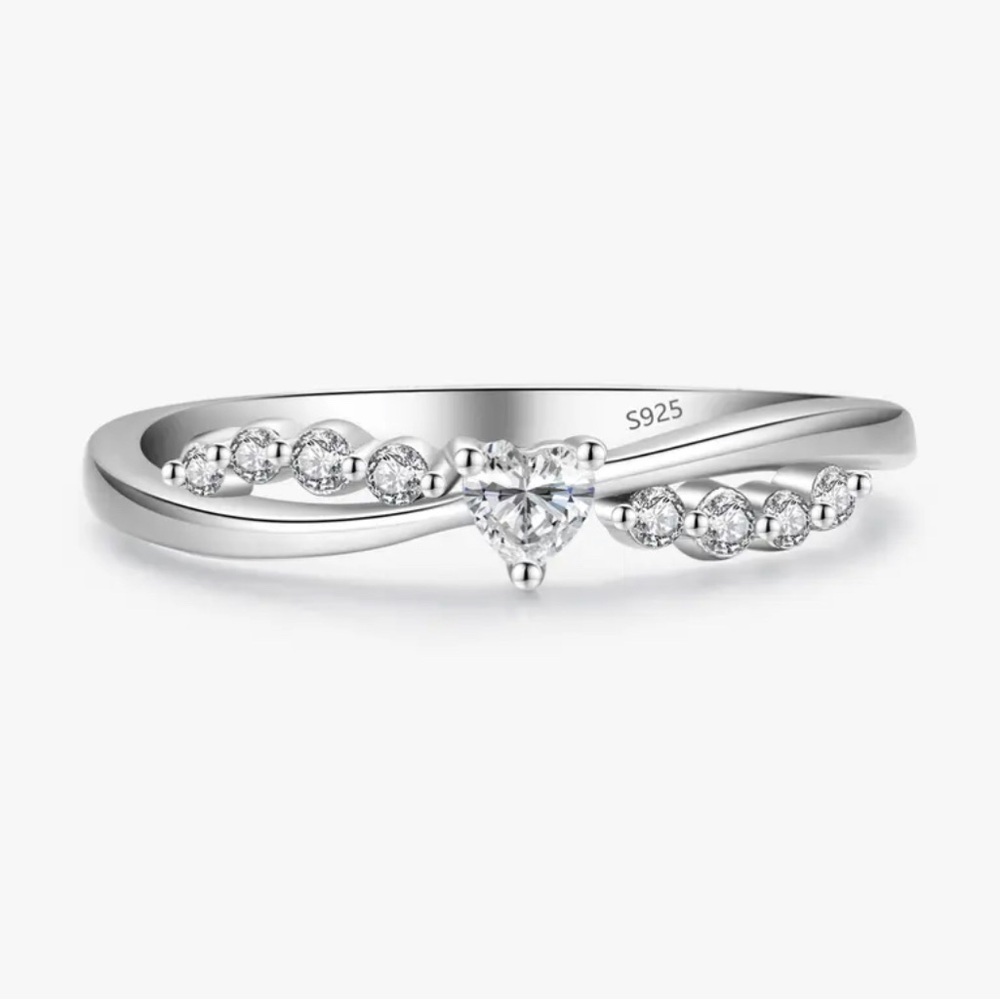 Sterling Silver Heart Ring with Crystals